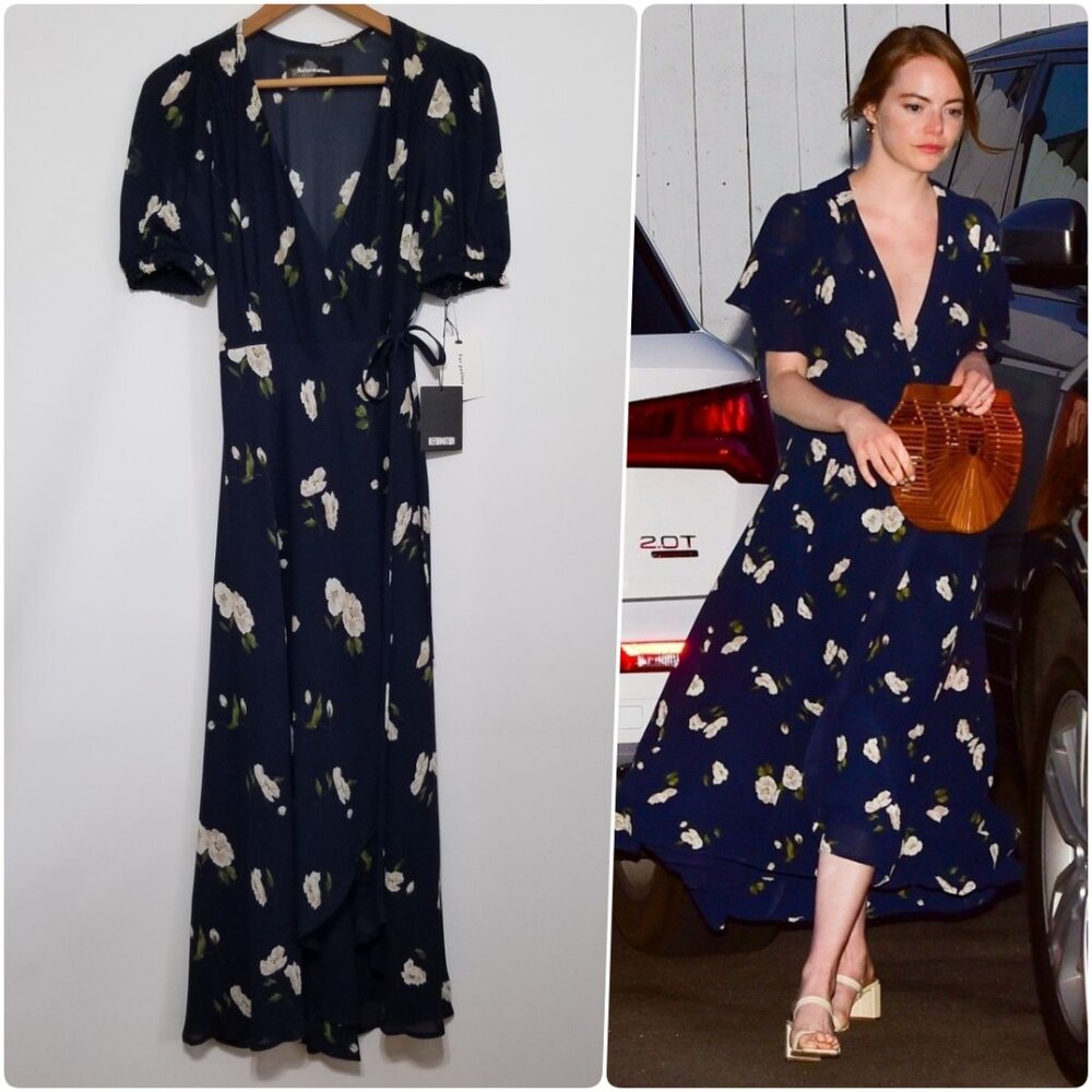 NWT‎ Reformation Bonnie High Low Hem Wrap Midi Dress Opaline MP ASO Emma Stone